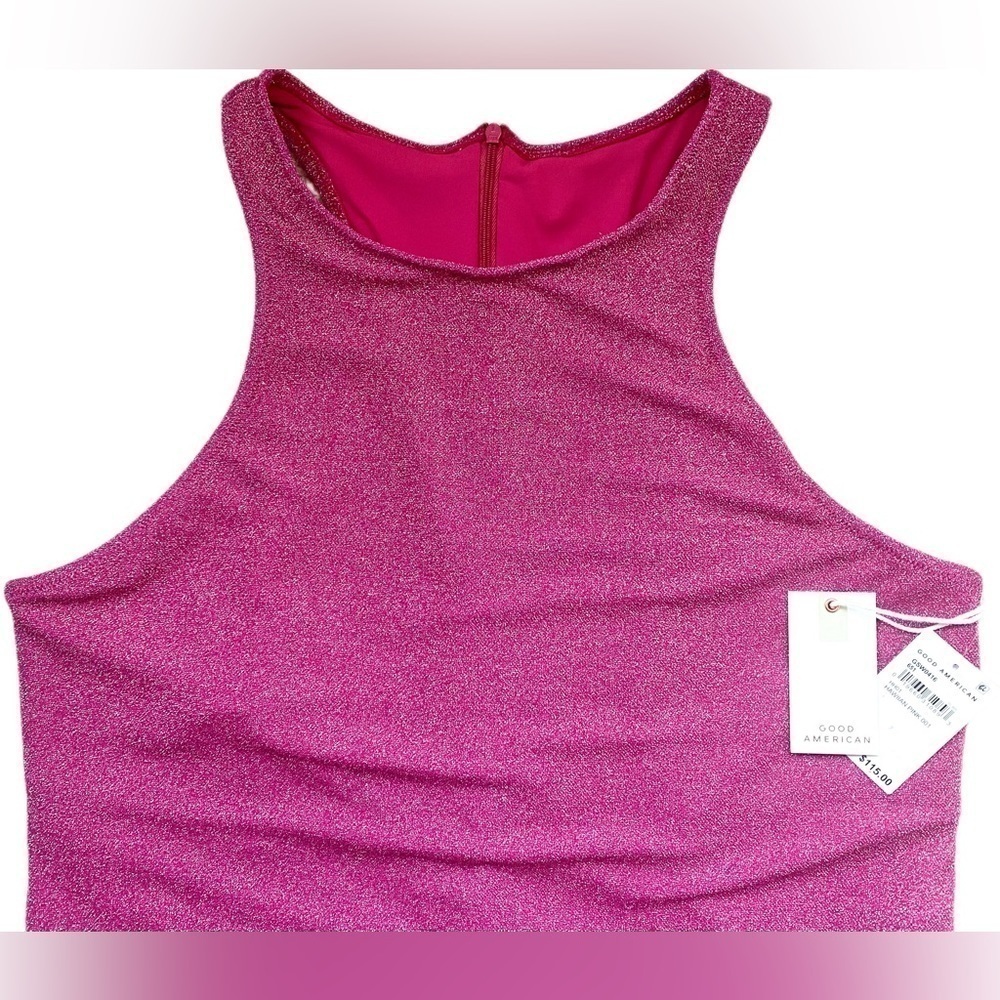 GOOD AMERICAN Hawaiian Pink Sparkle Racerback One Piece Swimsuit Size 7(4XL) NWT - Picture 3 of 11